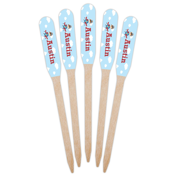 Airplane & Pilot Wooden Food Pick - Paddle - Fan View