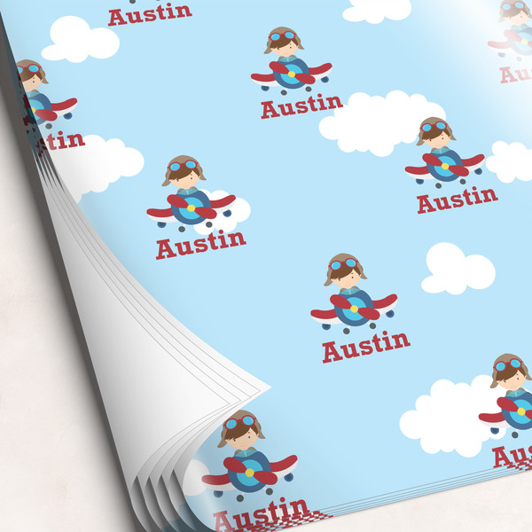 Custom Airplane & Pilot Wrapping Paper Sheets - Single-Sided - 20" x 28" (Personalized)