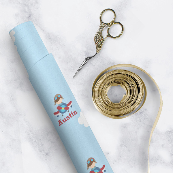Airplane & Pilot Wrapping Paper Roll - Matte - In Context