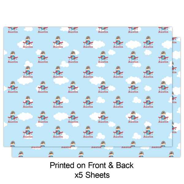 Airplane & Pilot Wrapping Paper Sheet - Double Sided - Front