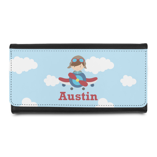 Custom Airplane & Pilot Leatherette Ladies Wallet (Personalized)