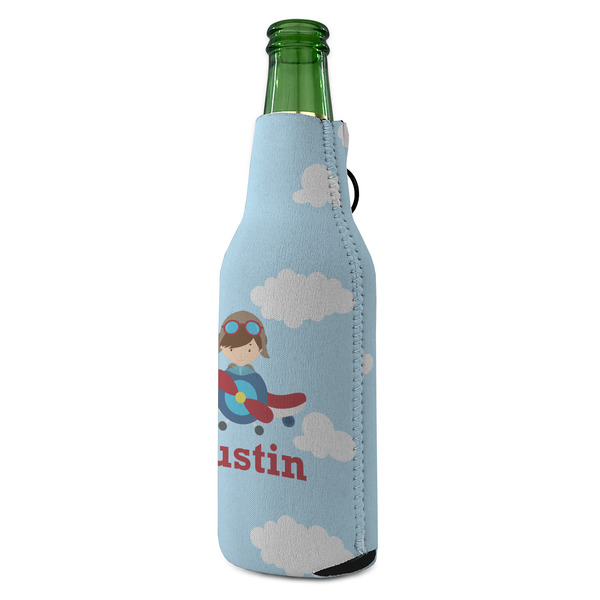 Airplane & Pilot Zipper Bottle Cooler - ANGLE (bottle)
