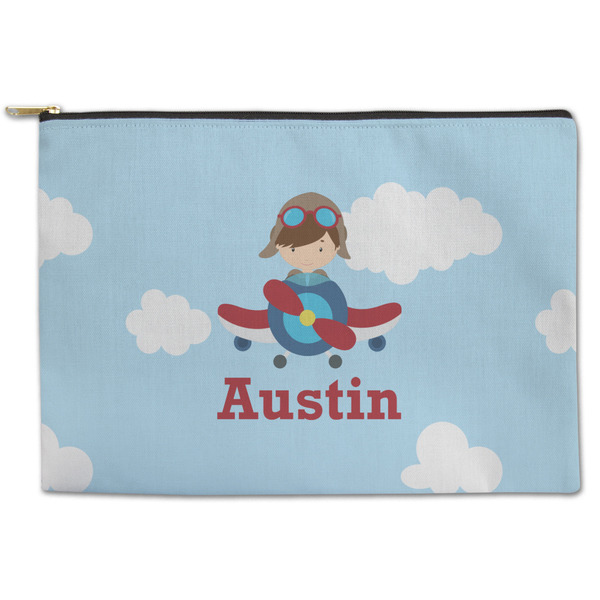 Custom Airplane & Pilot Zipper Pouch - Large - 12.5"x8.5" (Personalized)