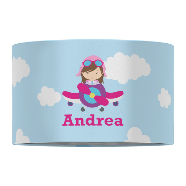 Airplane & Girl Pilot 12" Drum Lampshade - FRONT (Fabric)