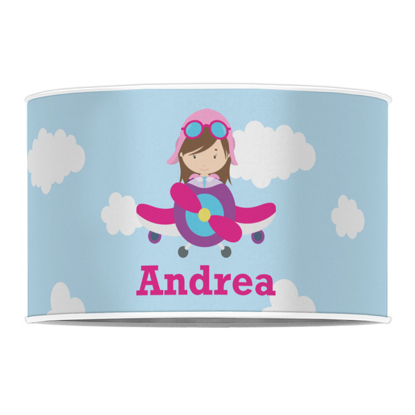 Airplane & Girl Pilot 12" Drum Lampshade - FRONT (Poly Film)