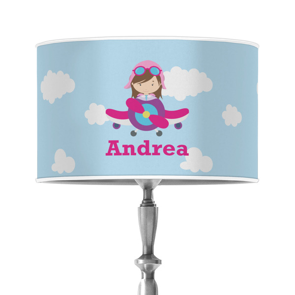 Custom Airplane & Girl Pilot 12" Drum Lamp Shade - Poly-film (Personalized)