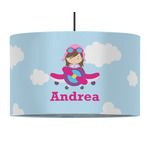 Airplane & Girl Pilot 12" Drum Pendant Lamp - Fabric (Personalized)