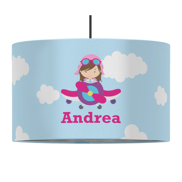 Airplane & Girl Pilot 12" Drum Lampshade - PENDANT (Fabric)