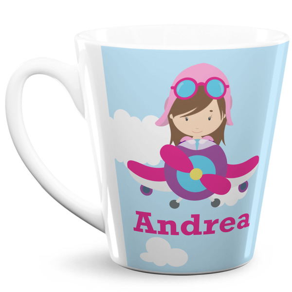 Custom Airplane & Girl Pilot 12 Oz Latte Mug (Personalized)