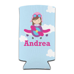 Airplane & Girl Pilot Can Cooler (tall 12 oz) (Personalized)