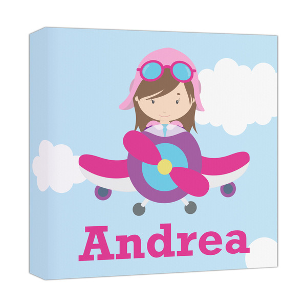 Custom Airplane & Girl Pilot Canvas Print - 12x12 (Personalized)
