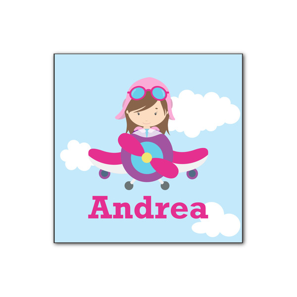 Custom Airplane & Girl Pilot Wood Print - 12x12 (Personalized)