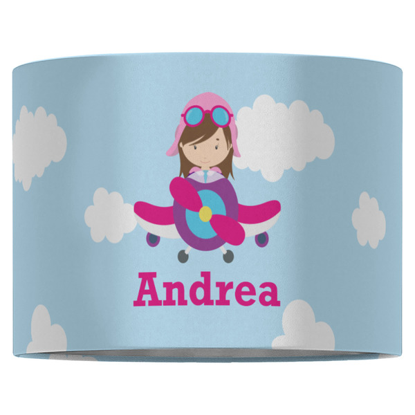 Airplane & Girl Pilot 16" Drum Lampshade - FRONT (Fabric)