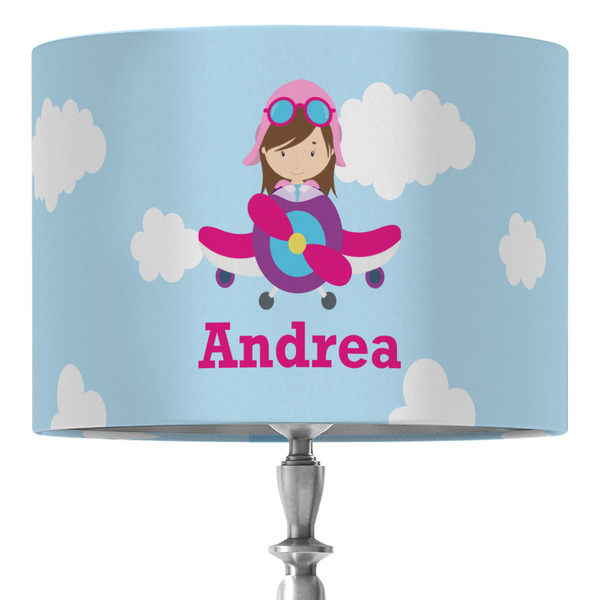 Custom Airplane & Girl Pilot 16" Drum Lamp Shade - Fabric (Personalized)