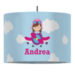 Airplane & Girl Pilot 16" Drum Pendant Lamp - Fabric (Personalized)