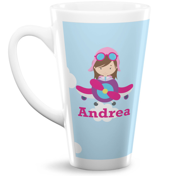 Custom Airplane & Girl Pilot Latte Mug (Personalized)