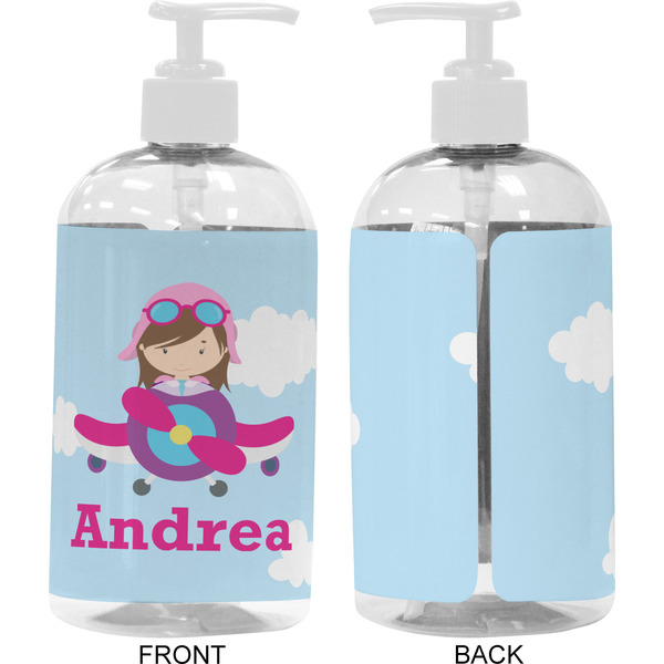 Airplane & Girl Pilot 16 oz Plastic Liquid Dispenser- Approval- White