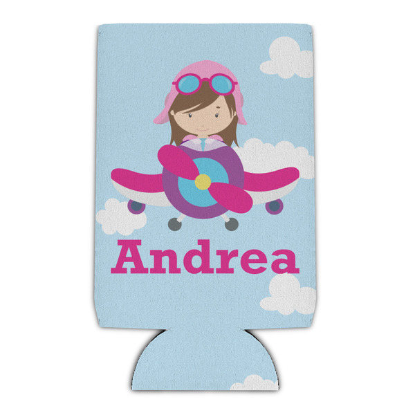 Custom Airplane & Girl Pilot Can Cooler (16 oz) (Personalized)