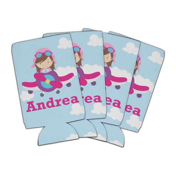Custom Airplane & Girl Pilot Can Cooler (16 oz) - Set of 4 (Personalized)