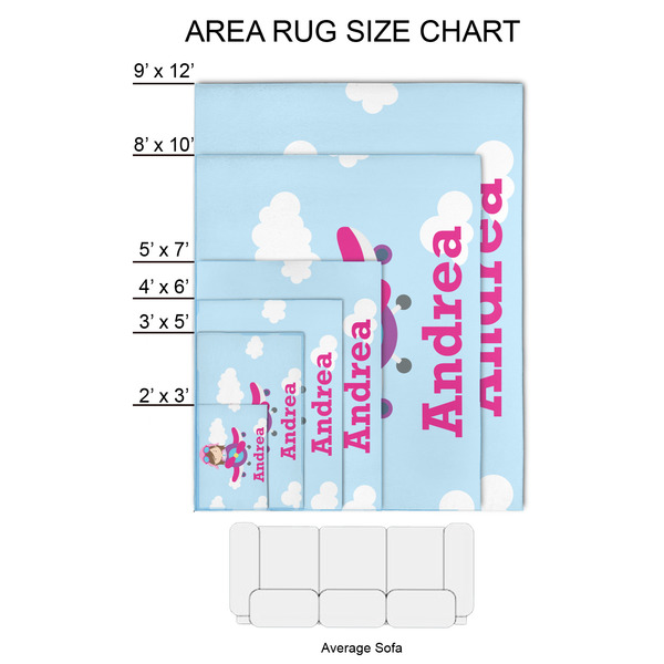 Airplane & Girl Pilot 2'x3' Indoor Area Rugs - Size Chart