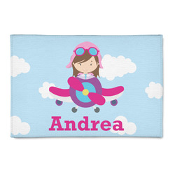 Airplane & Girl Pilot 2' x 3' Patio Rug (Personalized)