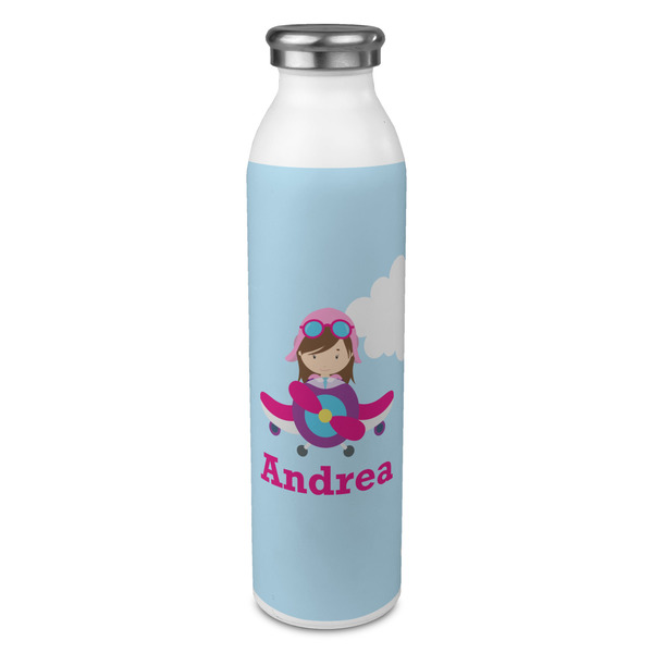Custom Airplane & Girl Pilot 20oz Stainless Steel Water Bottle - Full Print (Personalized)