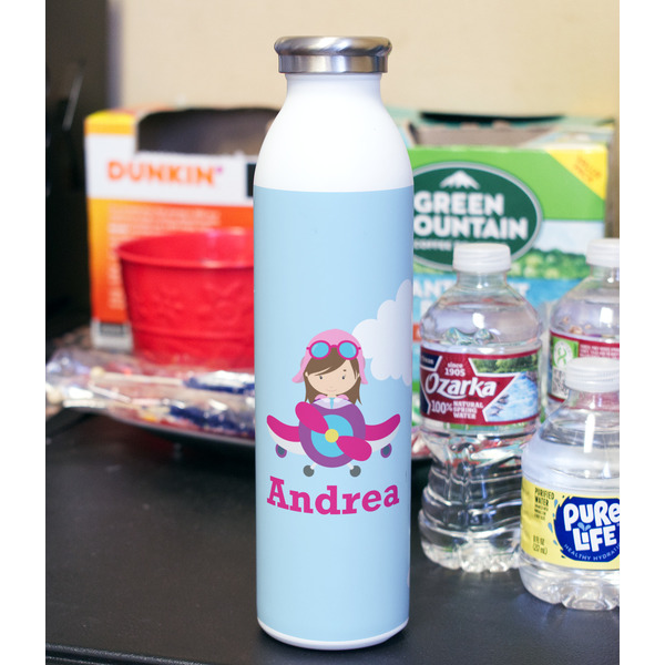 Airplane & Girl Pilot 20oz Water Bottles - Full Print - In Context