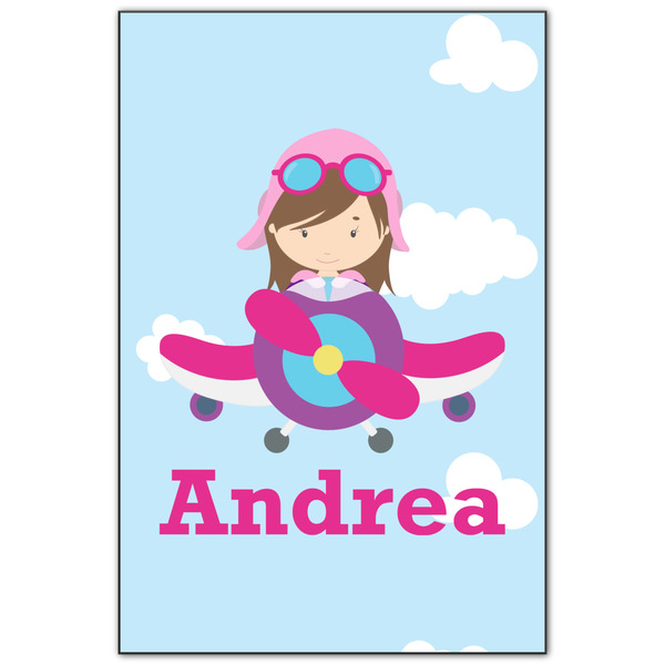Custom Airplane & Girl Pilot Wood Print - 20x30 (Personalized)