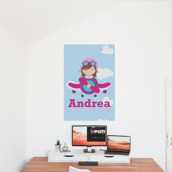 Airplane & Girl Pilot 24x36 - Matte Poster - On the Wall