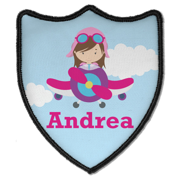 Custom Airplane & Girl Pilot Iron On Shield Patch B w/ Name or Text