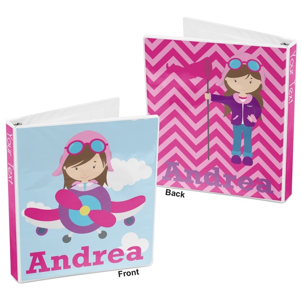 Airplane & Girl Pilot 3-Ring Binder Front and Back