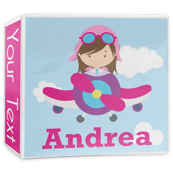 Custom Airplane & Girl Pilot 3-Ring Binder - 3 inch (Personalized)