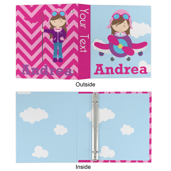 Airplane & Girl Pilot 3 Ring Binders - Full Wrap - 1" - APPROVAL