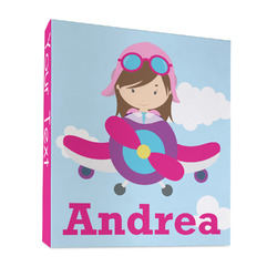 Airplane & Girl Pilot 3 Ring Binder - Full Wrap - 1" (Personalized)
