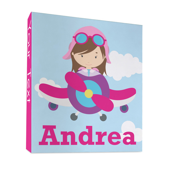 Custom Airplane & Girl Pilot 3 Ring Binder - Full Wrap - 1" (Personalized)