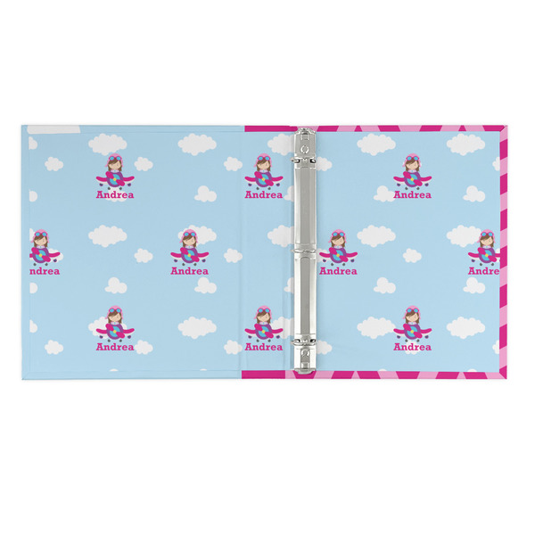 Airplane & Girl Pilot 3 Ring Binders - Full Wrap - 1" - OPEN INSIDE