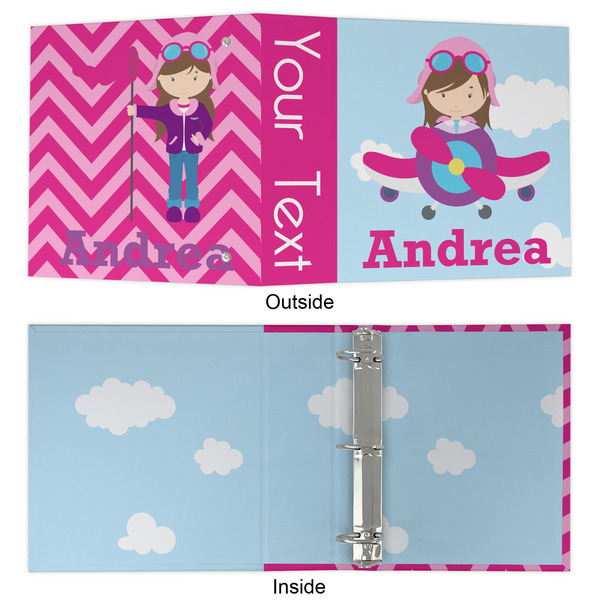 Airplane & Girl Pilot 3 Ring Binders - Full Wrap - 2" - APPROVAL