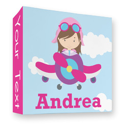 Airplane & Girl Pilot 3 Ring Binder - Full Wrap - 3" (Personalized)