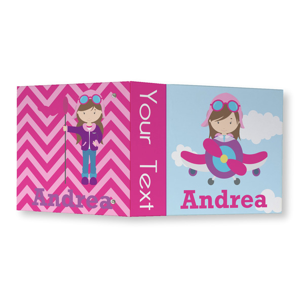 Airplane & Girl Pilot 3 Ring Binders - Full Wrap - 3" - OPEN OUTSIDE
