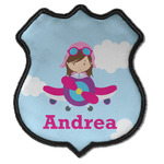 Airplane & Girl Pilot Iron On Shield Patch C w/ Name or Text