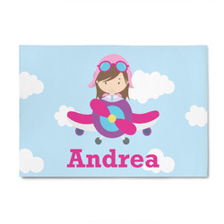 Airplane & Girl Pilot 4' x 6' Patio Rug (Personalized)