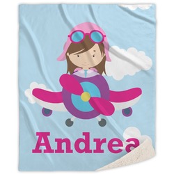 Airplane & Girl Pilot Sherpa Throw Blanket (Personalized)