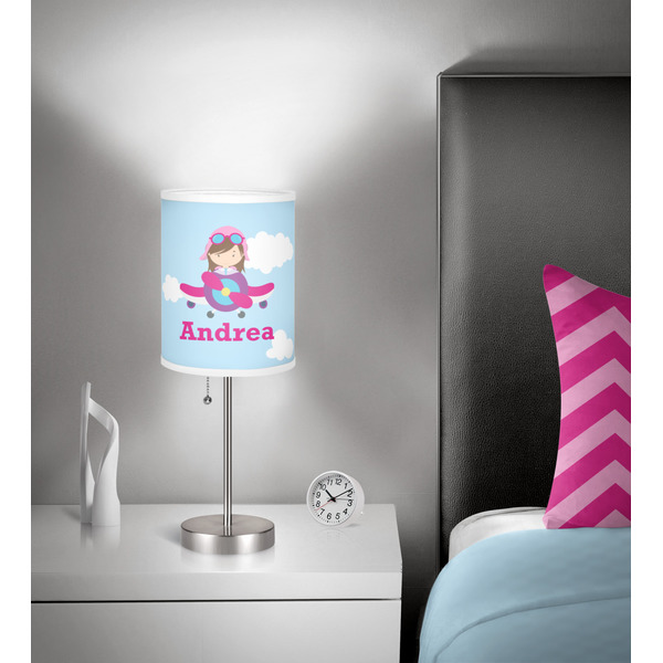 Airplane & Girl Pilot 7 inch drum lamp shade - in room