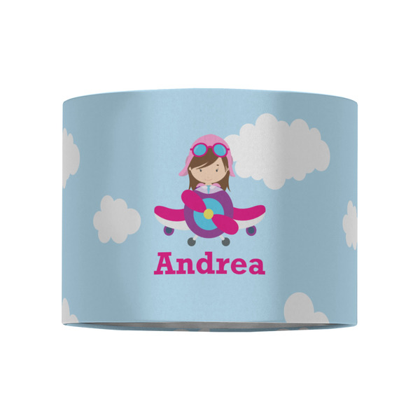 Airplane & Girl Pilot 8" Drum Lampshade - FRONT (Fabric)