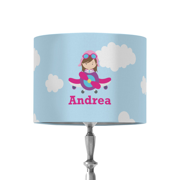 Custom Airplane & Girl Pilot 8" Drum Lamp Shade - Fabric (Personalized)