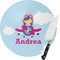 Airplane & Girl Pilot Round Glass Cutting Board - Small (Personalized)