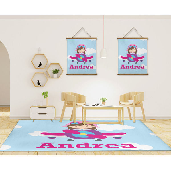 Airplane & Girl Pilot 8'x10' Indoor Area Rugs - IN CONTEXT