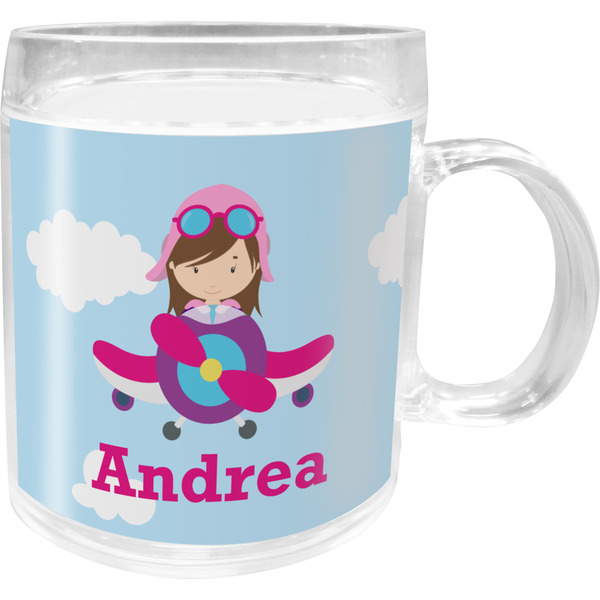 Custom Airplane & Girl Pilot Acrylic Kids Mug (Personalized)
