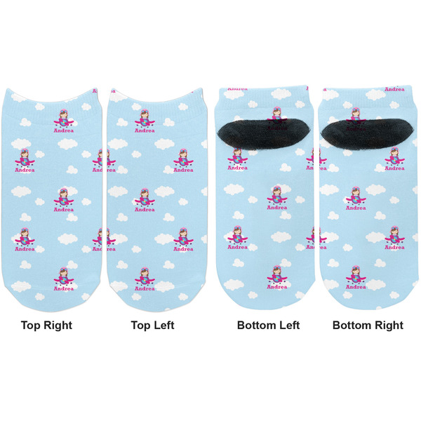 Airplane & Girl Pilot Adult Ankle Socks - Double Pair - Front and Back - Apvl