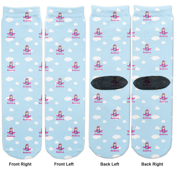Airplane & Girl Pilot Adult Crew Socks - Double Pair - Front and Back - Apvl